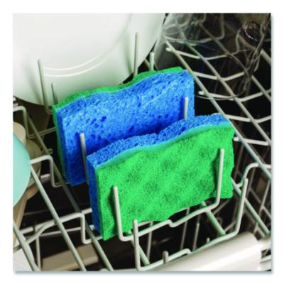Scrunge Non-Scratch Scrub Sponge, 2.63 x 4.25, 1" Thick, Green/Blue, 2/Pack