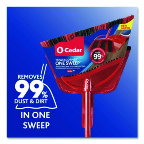 One Sweep Lg Broom With Dustpan, 57" Handle, Red/Black/Gray