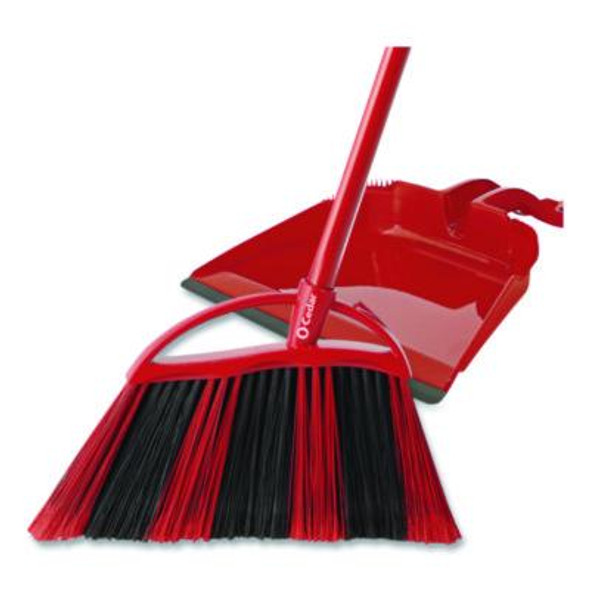 One Sweep Broom With Dustpan, 53.88" Handle, Red/Black/Gray