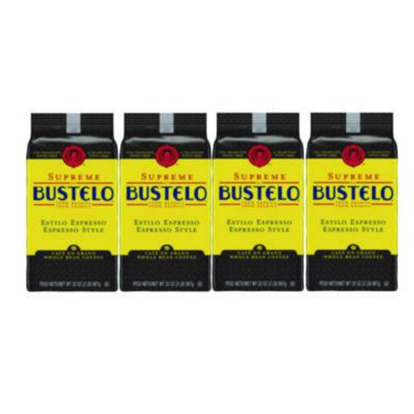 Cafe Bustelo Whole Bean Coffee, Espresso, 32 Oz Bag, 4/Carton
