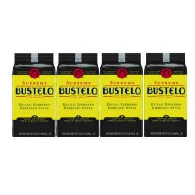 Cafe Bustelo Whole Bean Coffee, Espresso, 32 Oz Bag, 4/Carton