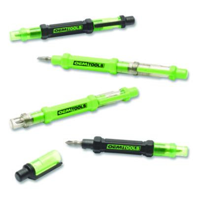 6-Way Pen-Style Screw/Nut Driver, Phillips/Slotted Bits, Metric Sockets, 5.38" Long, Black/Green, Green/Clear, 4/Pack