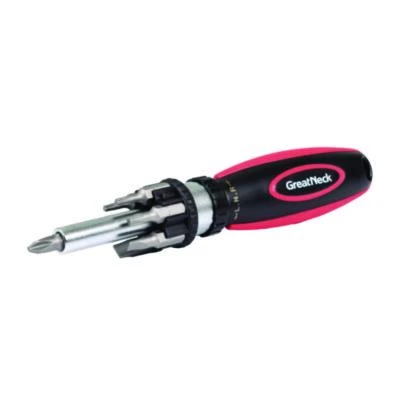 Ratcheting Screw/Nut Driver Set, 7 Phillips, Sae Slotted And Torx Bits, 7" Long, Black/Red Handle