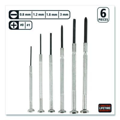 6-Piece Precision Screwdriver Set, Metric Slotted And Phillips, Polished Steel Handle