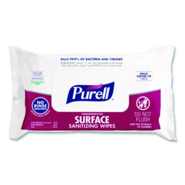 Foodservice Surface Sanitizing Wipes, 1-Ply, 7.4 x 9, Fragrance Free, White, 72 Wipes/Resealable Pack