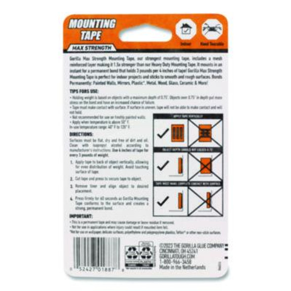 Max Strength Mounting Tape, Permanent, Holds Up To 45 Lb (3 Lbs Per 4 In), 1 x 60, Black
