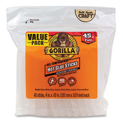 Hot Glue Sticks, 0.43" Dia X 4", Dries Clear, 45/Pack