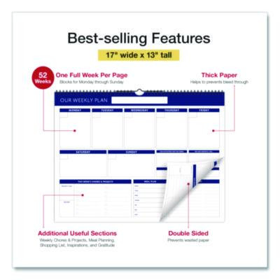 Weekly Family Planner, 17 x 13, White/Blue Sheets, 52 Weeks: Undated