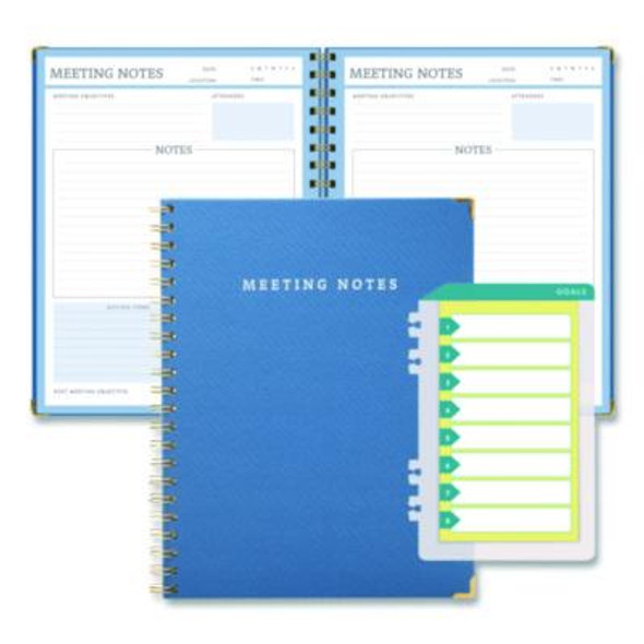 Meeting Notes Book, Space For Up To 159 Meetings, Meeting-Minutes/Notes Format, Blue/Gold Cover, (80) 11 x 8.5 Sheets