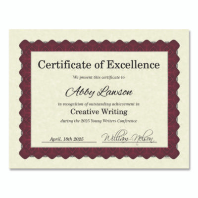 Metallic Border Certificates, 11 X 8.5, Ivory/Red With Red Border, 100/Pack