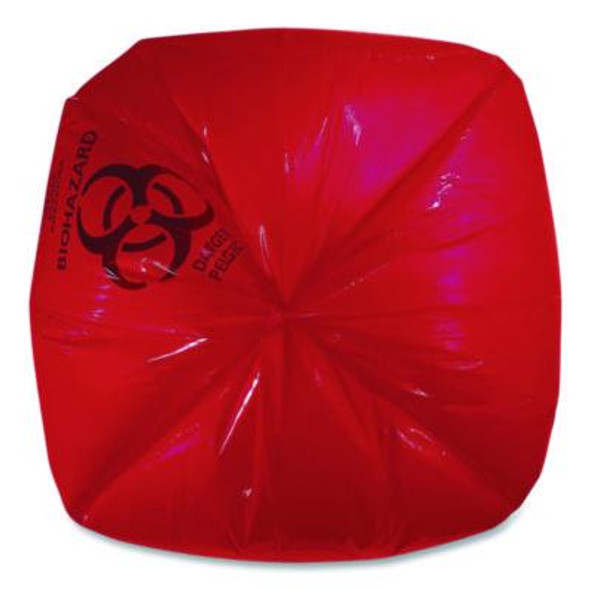 Healthcare Biohazard Printed Low-Density Can Liners, Infectious Waste, 44 Gal, 3.2 Mil, 37" x 50", Red, Flat Pack, 75/Carton