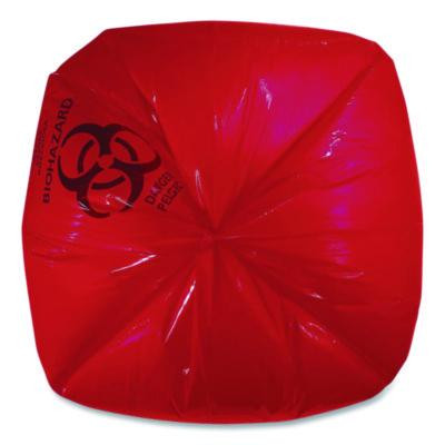 Healthcare Biohazard Printed Low-Density Can Liners, Biohazard, 45 Gal, 1.3 Mil, 40 x 46, Red, Flat Pack, 200/Carton