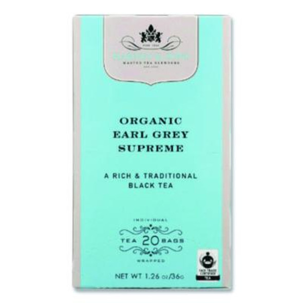 Premium Tea, Organic Earl Grey Supreme Black Tea, Individually Wrapped Tea Bags, 20/Box