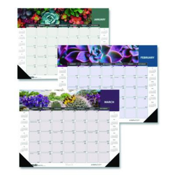 Recycled Succulent And Cacti Desk Pad Calendar, 17 x 22, Multicolor Sheets, Black Corners, 12-Month (Jan To Dec): 2026