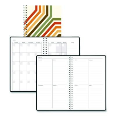 Recycled Non-Dated Monthly/Weekly Planner, 70's Stripes, Multicolor Cover, Undated