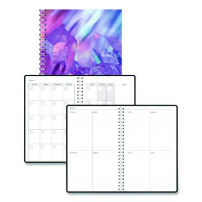 Recycled Non-Dated Monthly/Weekly Planner, Crystals, Blue/Pink/White Cover, Undated