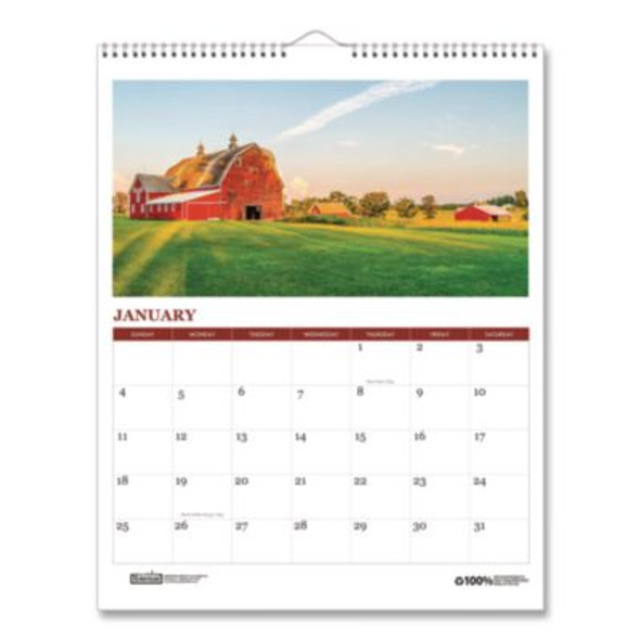 100% Recycled Farm Life Wall Calendar, 11 x 14, White/Multicolor Sheets, 12-Month (Jan-Dec): 2026