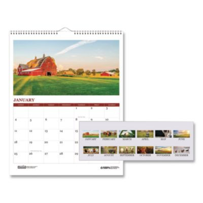 100% Recycled Farm Life Wall Calendar, 11 x 14, White/Multicolor Sheets, 12-Month (Jan-Dec): 2026