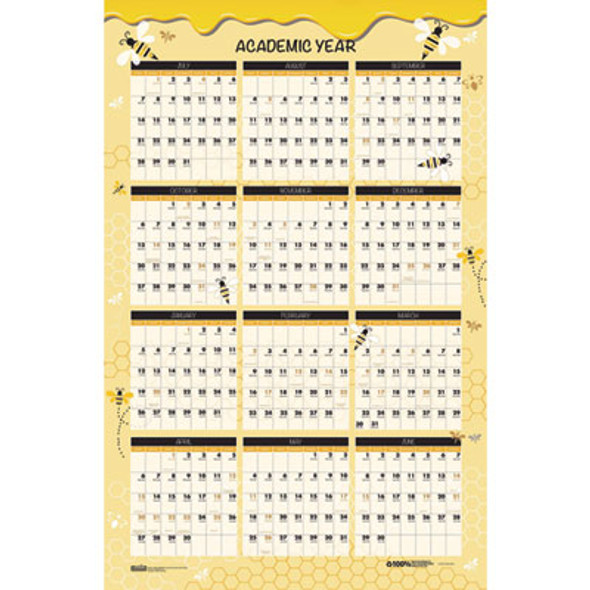 100% Recycled Academic Honeycomb Laminated Wall Calendar, 24 x 37, Tan/Yellow Sheets, 12-Month (July-June): 2024 To 2025