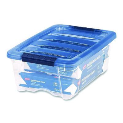 Stack And Pull Latching Flat Lid Storage Box, 3.23 Gal, 10.9" X 16.5" X 6.5", Clear/Translucent Blue