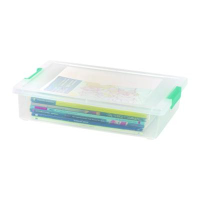 Latch Lid Storage Box, 2.3 Gal, 14 x 11 x 3.5, Clear Bin/Seafoam Latches