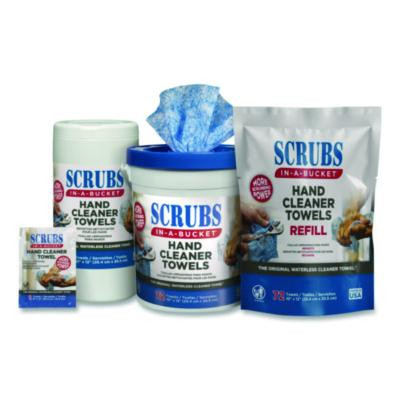 Hand Cleaner Towels, Scrubs In-a-Bucket Refill, 1-Ply, 10 x 12, Citrus, Blue/White, 72/Pack, 6 Packs/Carton