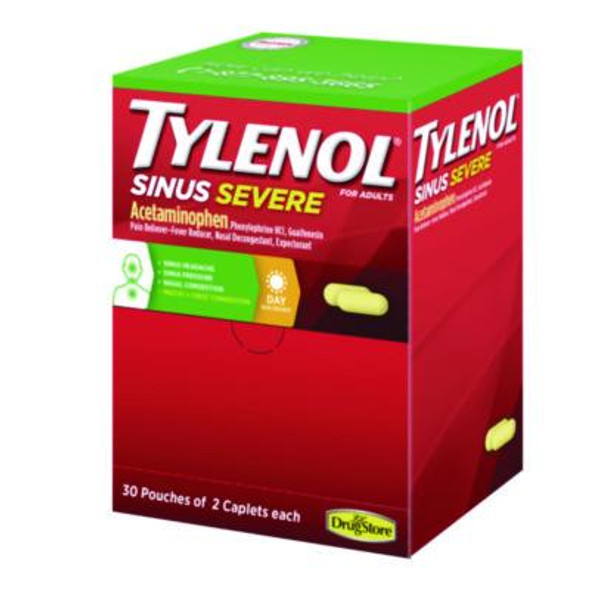 Sinus Severe Acetaminophen Daytime Pain Reliever Caplet, 2 Caplets/Packet, 30 Packets/Box