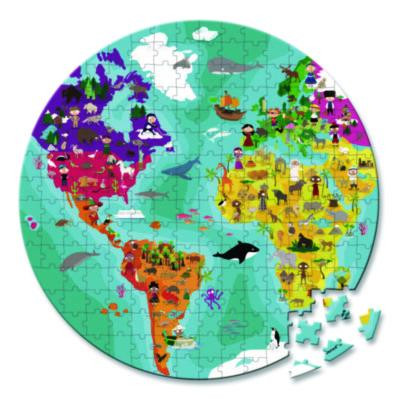 Cardboard Round Double-Sided Blue Planet Suitcase Puzzle, Grades 2 To 7, 208 Pieces