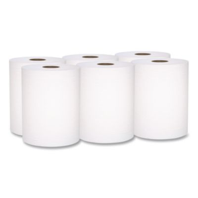 Universal 100% Recycled Fiber Hard Roll Paper Towels, 1-Ply, 8" x 800 Ft, White, 6 Rolls/Carton