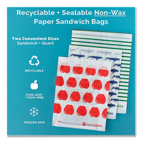 Peel And Seal Sandwich Bag With Closure Strip, 6.3" x 2" x 7.9", Blue Sharks/White, 50/Box