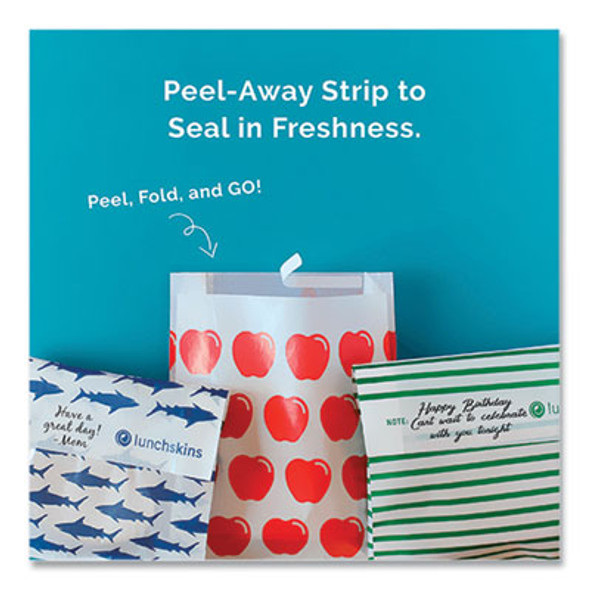 Peel And Seal Sandwich Bag With Closure Strip, 6.3" x 2" x 7.9", Red Apples/White, 50/Box