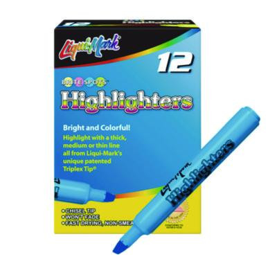 Tank Fluorescent Highlighter, Blue Ink, Chisel Tip, Blue Barrel, Dozen