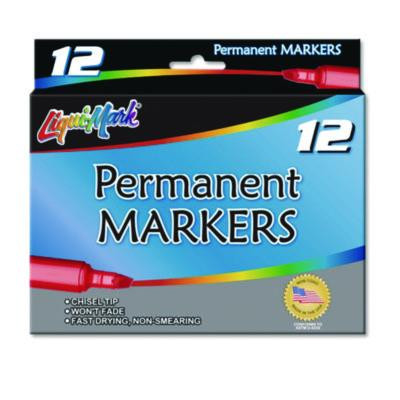 Permanent Marker, Chisel Tip, Black, Dozen
