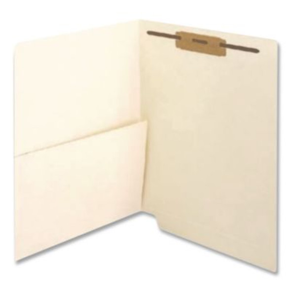 Slash Pocket End Tab Fastener Folders, 1 Fastener, Letter Size, Manila Exterior, 50/Box