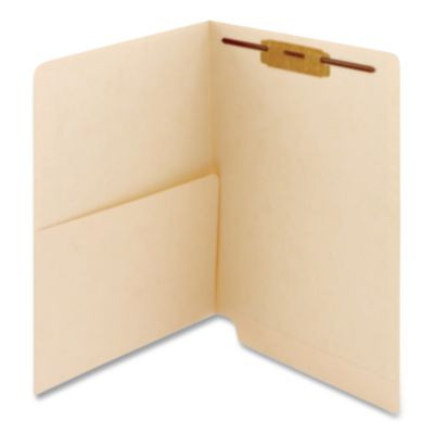 Heavy-Duty Slash Pocket End Tab Fastener Folders, Straight Tab, 1 Fastener, Letter Size, Manila, 50/Box