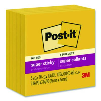 Super Sticky Note Pads In Playful Primary Colors, 3 x 3, Sunnyside, 90 Sheets/Pad, 5 Pads/Pack