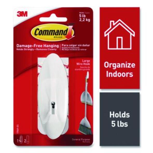 Large Wire Hook, Metal/Plastic, White, Supports 5 Lbs