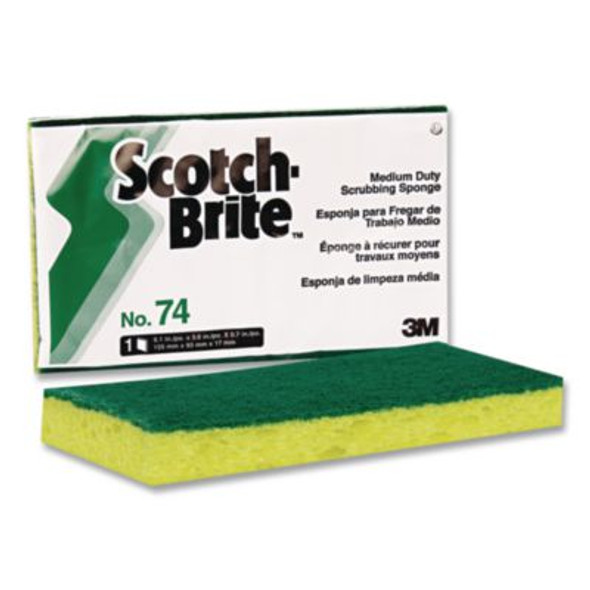 Medium-Duty Scrubbing Sponge 74, 3.6 x 6.1, 0.7" Thick, Yellow/Green