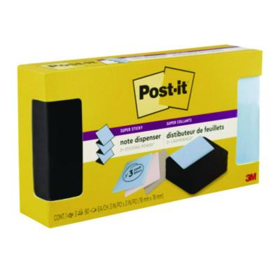 Wave Design Dispenser With Notes, For 3 x 3 Pads, Includes (3) 90-Sheet Simply Serene Collection Colors Pop-Up Pads, Black