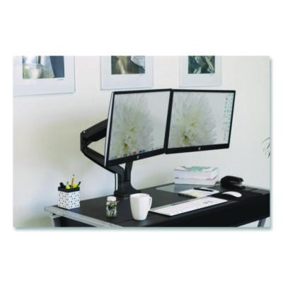 Dual Monitor Gas-Spring Mounting Arm, For 13" To 32" Monitors, 360 Degree Rotation, +/-45 Degree Tilt, Black, Supports 20 Lb