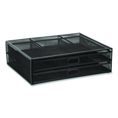 Metal Mesh Monitor Stand With Storage Drawers, For Up To 32" Monitors, 15.8" x 11.8" x 4.7", Black, Supports 30 Lb