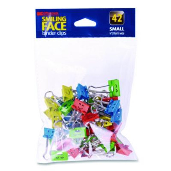 Smiling Face Binder Clips, Small, Assorted Colors, 42/Pack