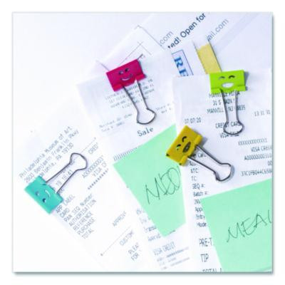 Smiling Face Binder Clips, Small, Assorted Colors, 42/Pack