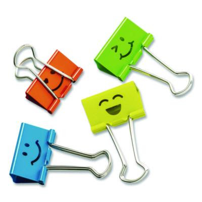 Smiling Face Binder Clips, Medium, Assorted Colors, 36/Pack