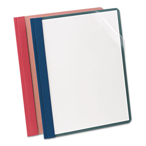 Earthwise By Oxford 100% Recycled Clear Front Report Covers, 3-Prong Fastener, 0.5" Capacity, 8.5 X 11, Clear/Red, 25/Box