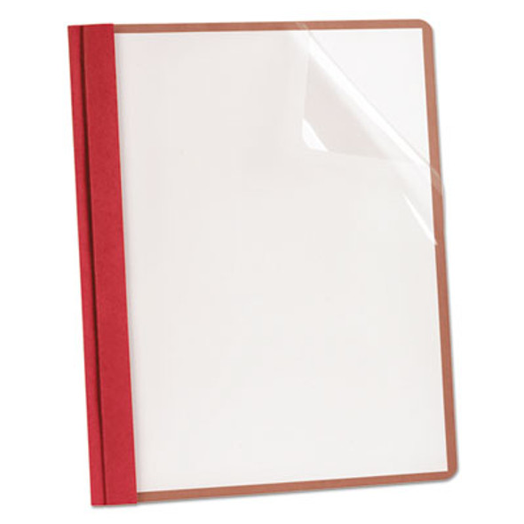 Earthwise By Oxford 100% Recycled Clear Front Report Covers, 3-Prong Fastener, 0.5" Capacity, 8.5 X 11, Clear/Red, 25/Box