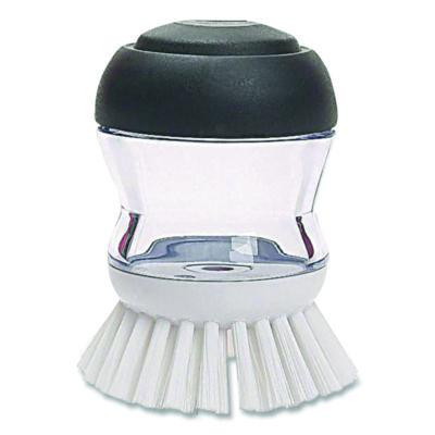 Good Grips Soap Dispensing Palm Brush, White Nylon Bristles, 4" Brush, Clear/Black Handle