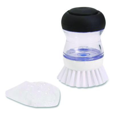 Good Grips Soap Dispensing Palm Brush, White Nylon Bristles, 4" Brush, Clear/Black Handle
