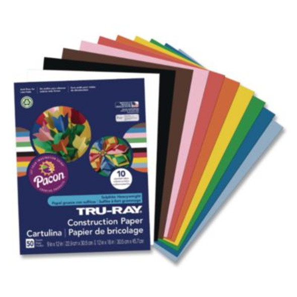 Tru-Ray Construction Paper, 9 x 12, Assorted Colors, 50 Sheets/Pad