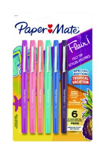 Flair Felt Tip Porous Point Pen, Stick, Medium 0.7 Mm, Assorted Ink And Barrel Colors, 6/Pack